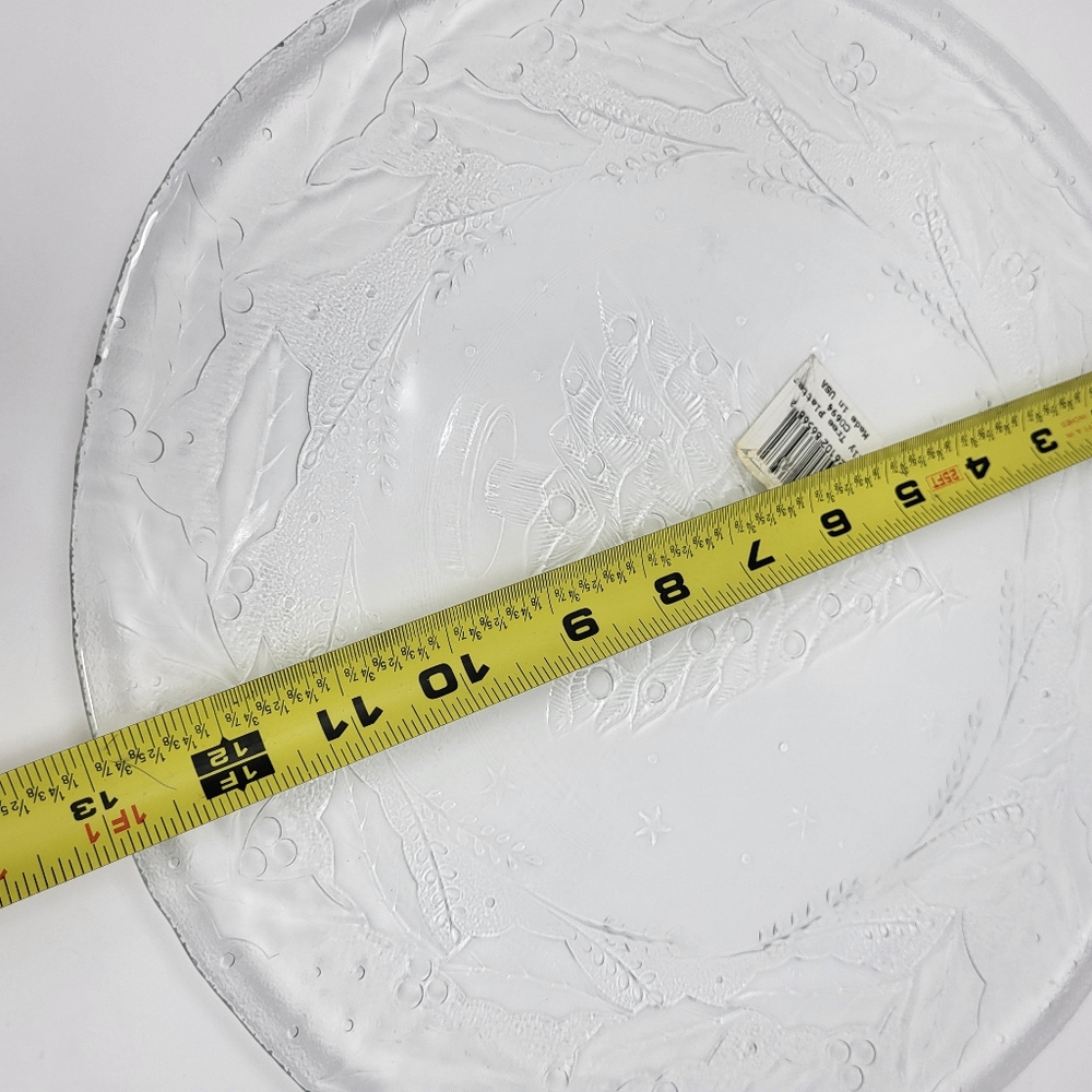 13" Round Holly Christmas Tree Glass Clear Serving Platter Plate New‎ - Picture 4 of 4